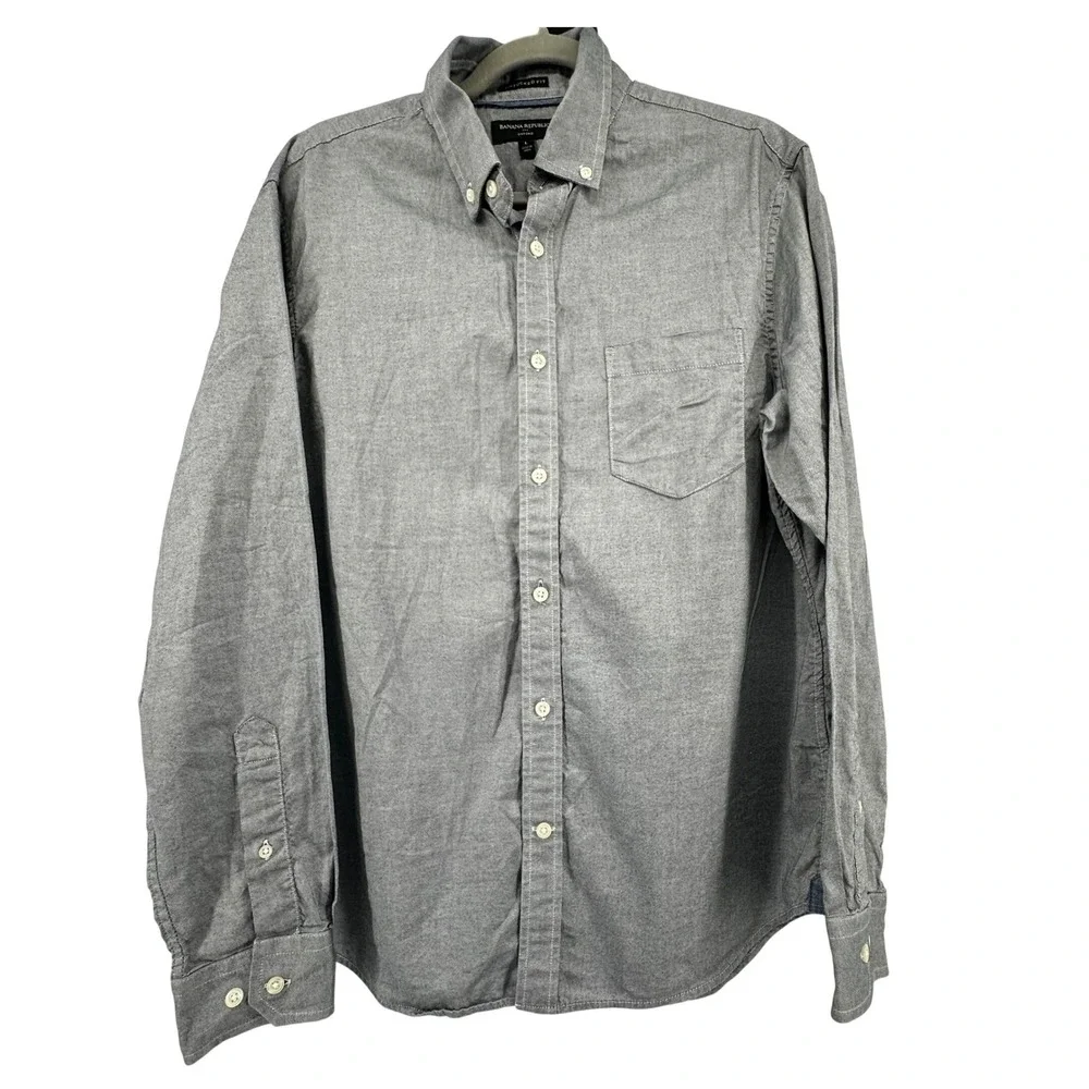 Banana Republic Oxford Shirt Mens Large Gray Untucked Fit Button Down Preppy